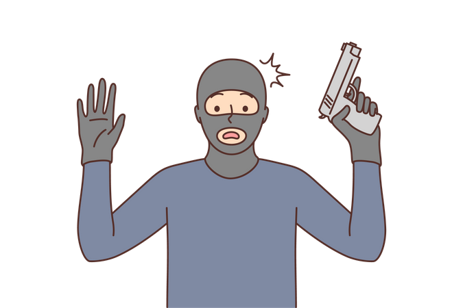 Robber doing hands up  Illustration