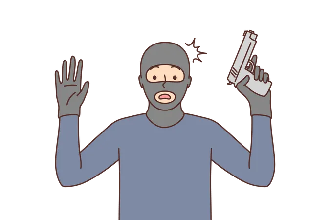 Robber doing hands up  Illustration