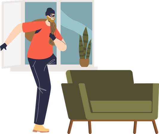 Robber entering in house from window Illustration