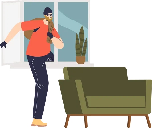Robber entering in house from window Illustration