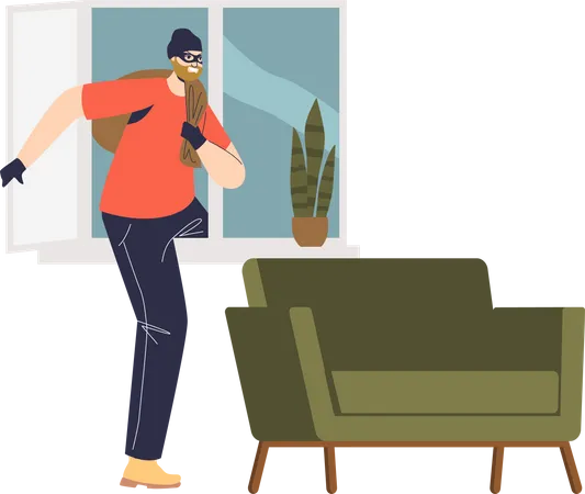 Robber entering in house from window  Illustration