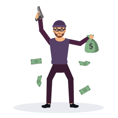 Robber holding money bag Illustration