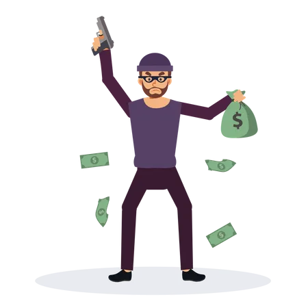 Robber holding money bag  Illustration