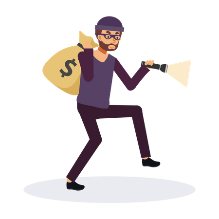 Robber running with money bag  Illustration