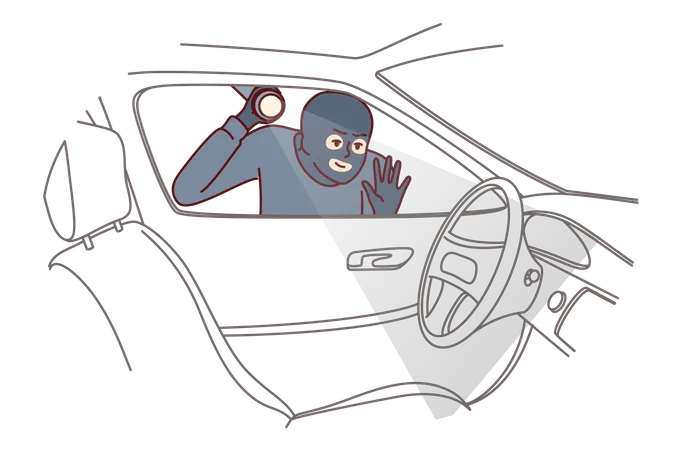 Robber stands near car  Illustration