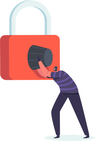 Robber trying to unlock to padlock  Illustration