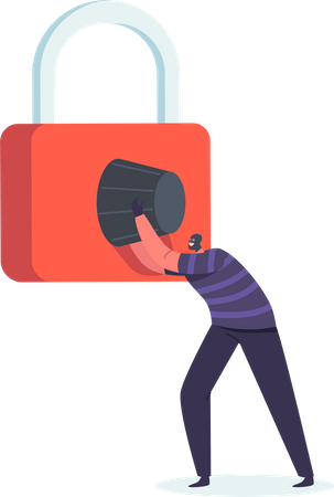 Robber trying to unlock to padlock Illustration