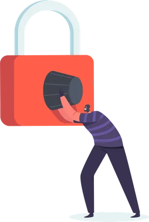Robber trying to unlock to padlock Illustration