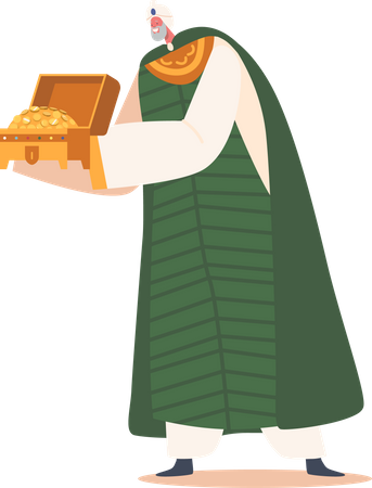 Robed Holding Gift Of Gold With Kind Facial Expression Conveying Sense Of Peacefulness  Illustration