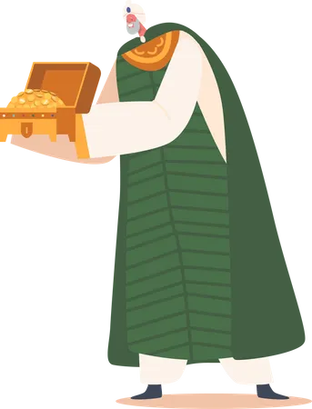 Robed Holding Gift Of Gold With Kind Facial Expression Conveying Sense Of Peacefulness Illustration