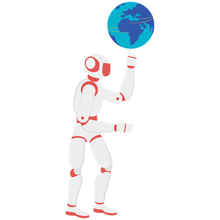 Robô Ai segurando globo terrestre ou mundial  Ilustração