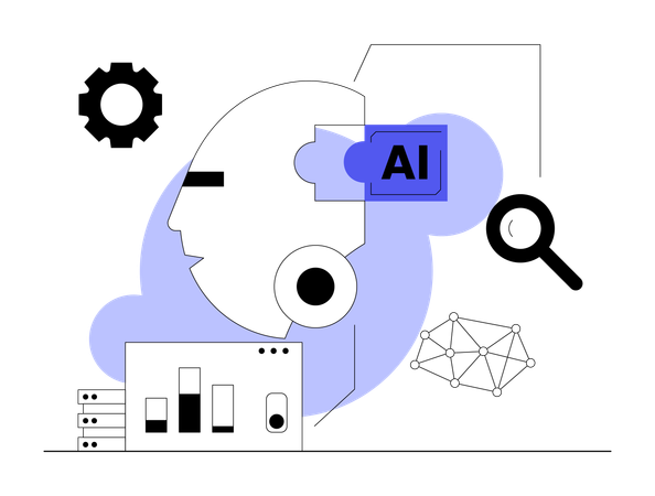 Robô analisando análise de negócios  Ilustração