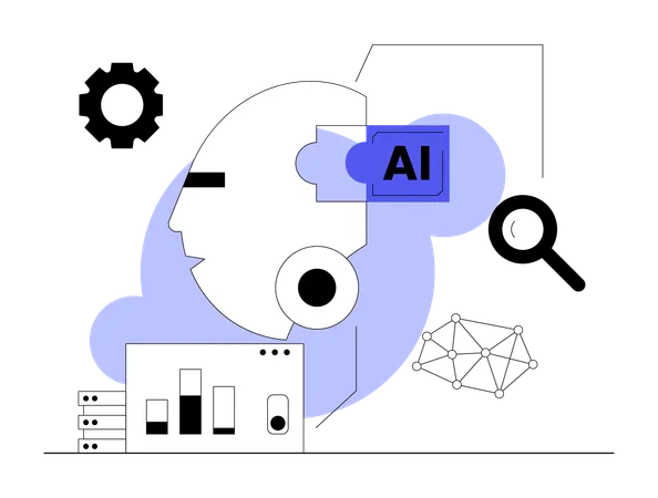 Robô analisando análise de negócios  Ilustração