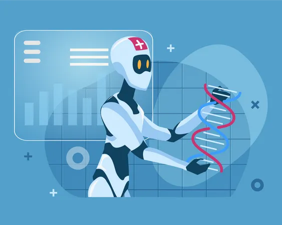 Robô analisando DNA  Ilustração