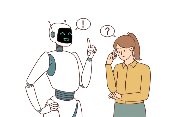 Robô dando conselhos para garota  Ilustração