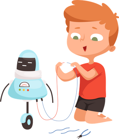 Criança fazendo robô de brinquedo  Ilustração