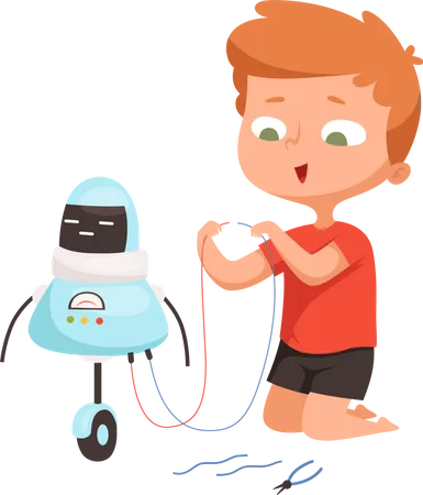 Criança fazendo robô de brinquedo  Ilustração