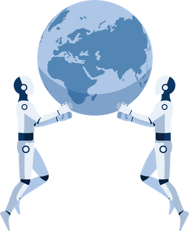 Robô de inteligência artificial ajudando o mundo  Ilustração