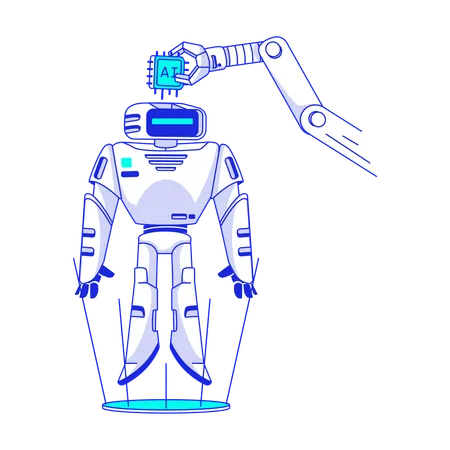 Robô de inteligência artificial atualiza chip de sistema  Ilustração