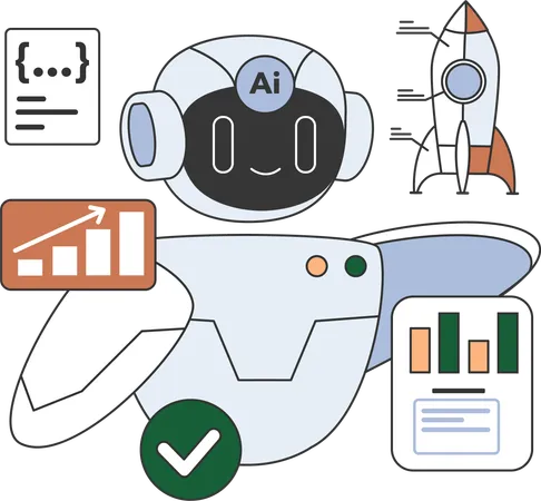 Robot está fazendo lançamento de produto  Ilustração