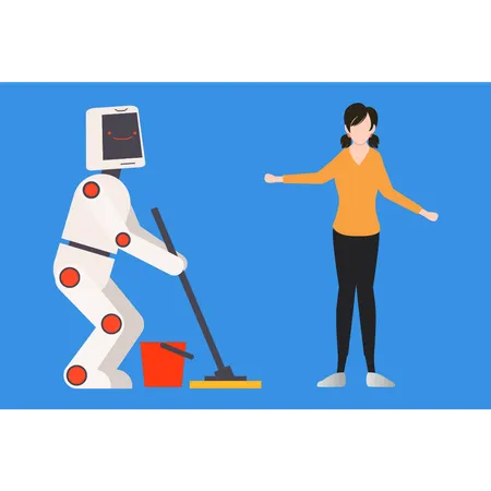 Robô está limpando o chão  Ilustração