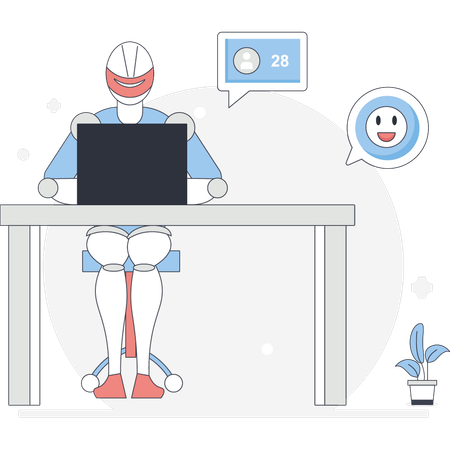 Robô está trabalhando no laptop  Illustration