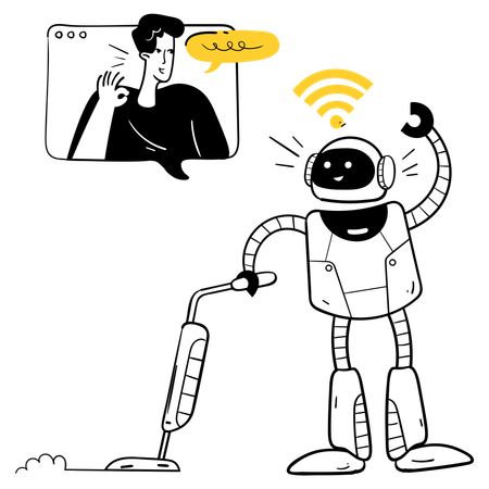Robô executando tarefas humanas  Ilustração