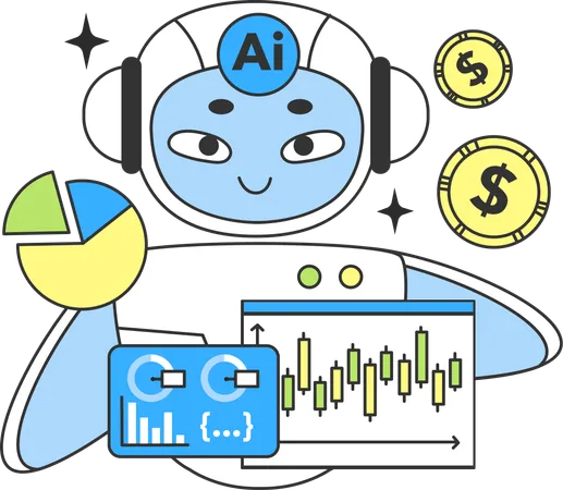 Robô fazendo análise financeira  Ilustração