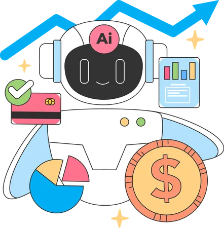 Robô fazendo análise financeira  Ilustração