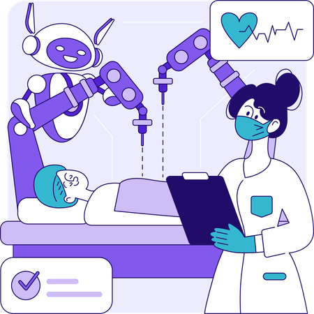 Robô fazendo cirurgia médica  Ilustração