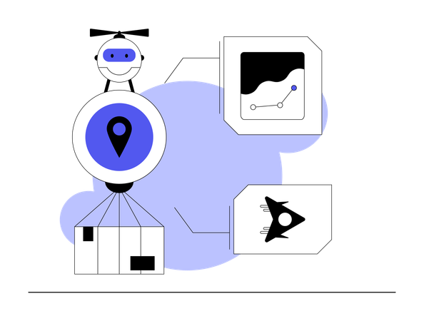 Robô fazendo entregas com quadricóptero  Ilustração
