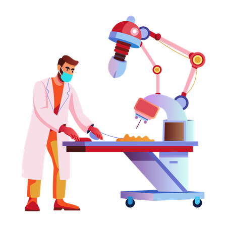 Robô realizando cirurgia nanotecnológica  Ilustração