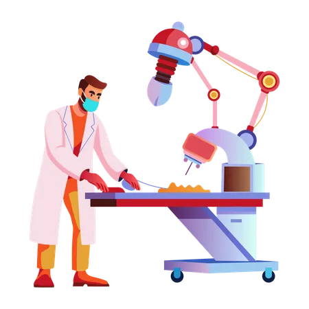 Robô realizando cirurgia nanotecnológica  Ilustração