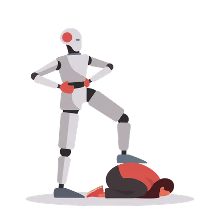 Conceito Robo Versus Humano Ideia De Desenvolvimento De Inteligencia Artificial Competicao Entre Personagem E Ciborgue Vetor De Ilustracao Plana Isolada Ilustração