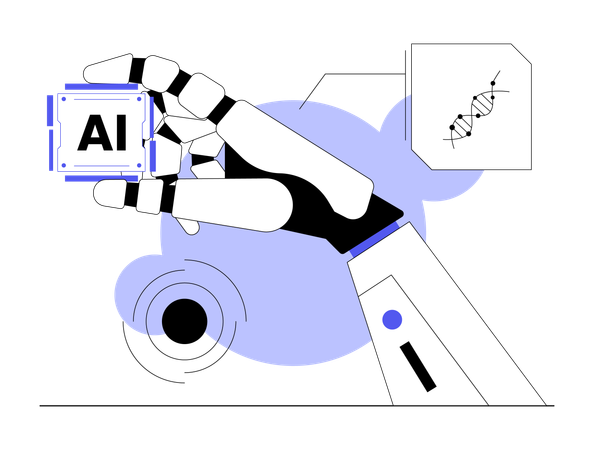 Robô trabalhando em genética  Ilustração