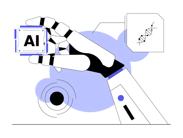 Robô trabalhando em genética  Ilustração