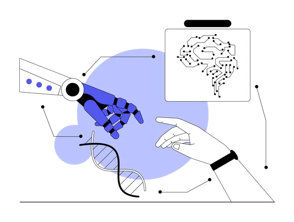 Robô trabalhando com DNA humano  Ilustração