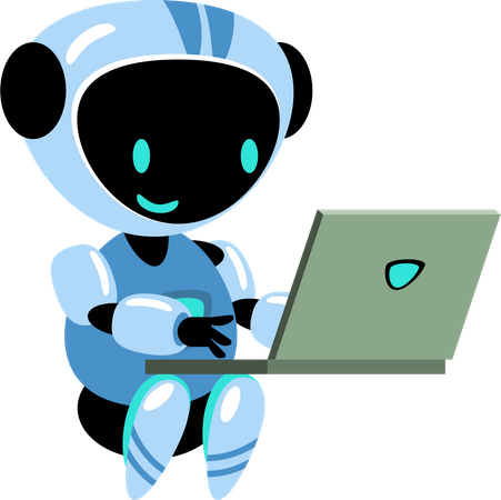 Robô trabalhando no laptop  Ilustração