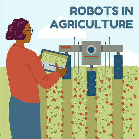 Robôs em tecnologia de inovação agrícola para sistemas agrícolas inteligentes  Ilustração