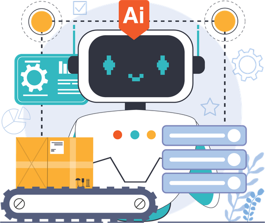 Robot Ai travaillant dans une usine de production Illustration