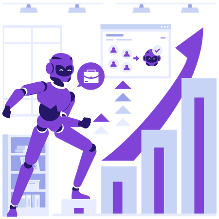 Robot analyzes bar chart  Illustration