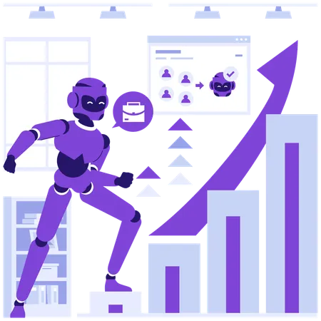 Robot analyzes bar chart  Illustration