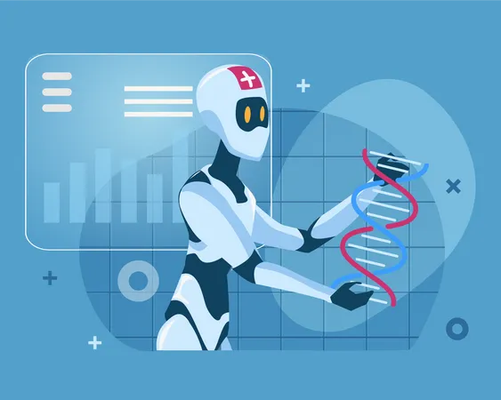 Robot Analyzing Dna  Illustration