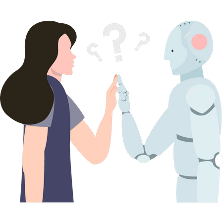 Robot and girl touching hands  Illustration