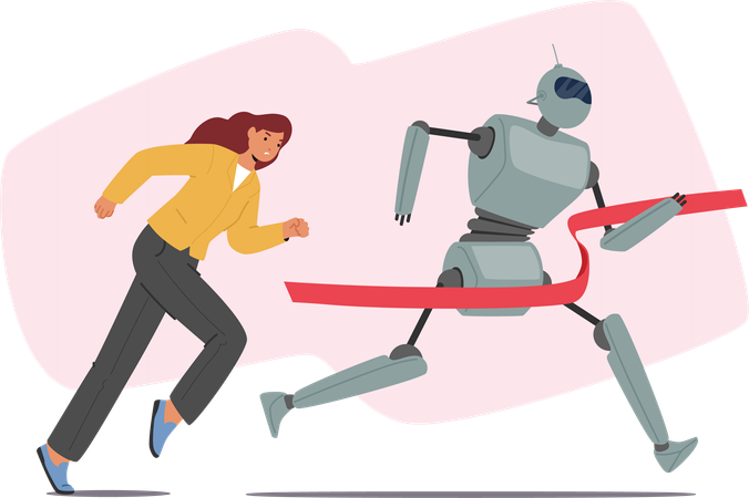 Robot And Human Race Competition  Illustration