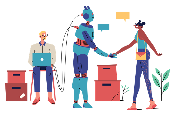 Robot and human working together  Illustration