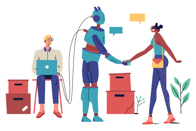 Robot and human working together  Illustration