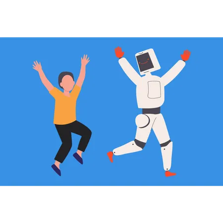 The Robot And The Girl Are Dancing Illustration