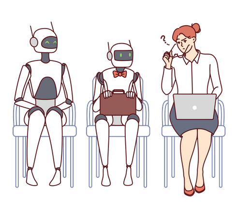 Robot and Woman Hiring at Work  Illustration