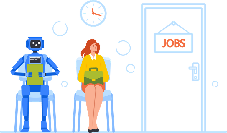 Robot and Woman Hiring at Work  Illustration